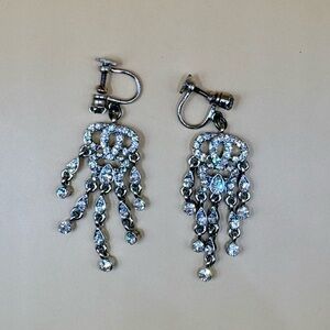 Dazzling Silver Crystal Drop Earrings - Vintage Screw Back